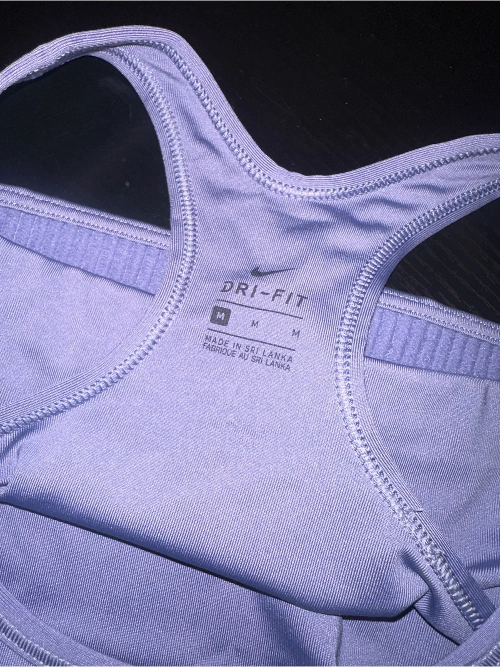 Nike Dri Fit Size Medium Purple Sports Bra with White Logo Swoosh